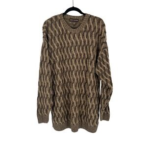 Liberty Sweaters Mens XL‎ Brown Textured 3D Cable Knit Crew Neck Sweater VTG USA